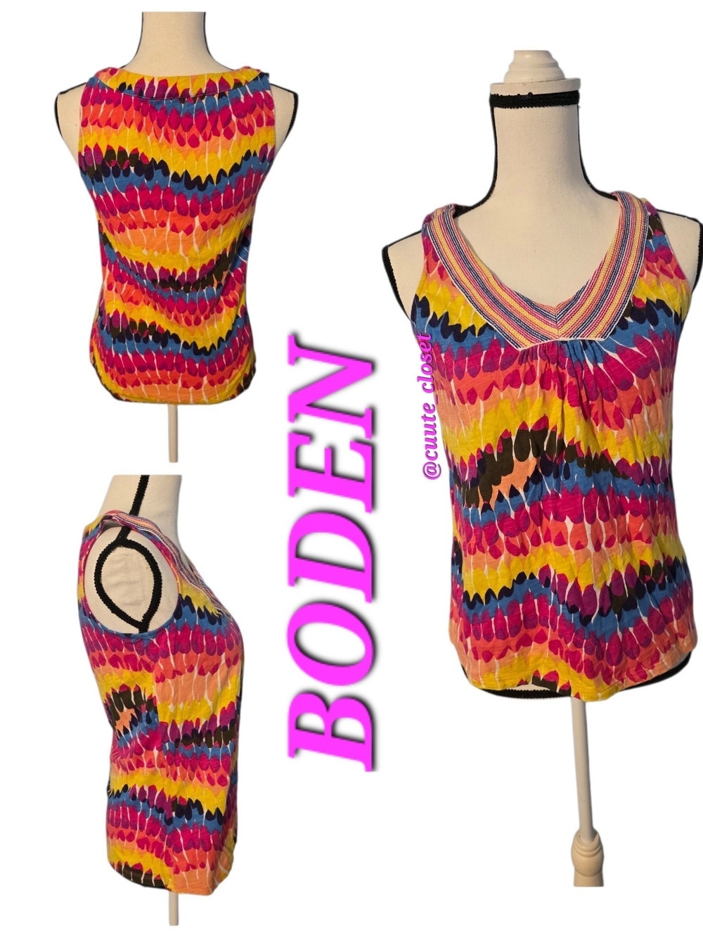 BODEN Multicolor Sleeveless V-Neck Tank Top